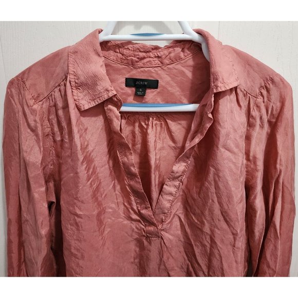 J. Crew Women's Eco Cupro Collared V-Neck Popover Tunic Top Pink BD789 Sz Small - Picture 2 of 7